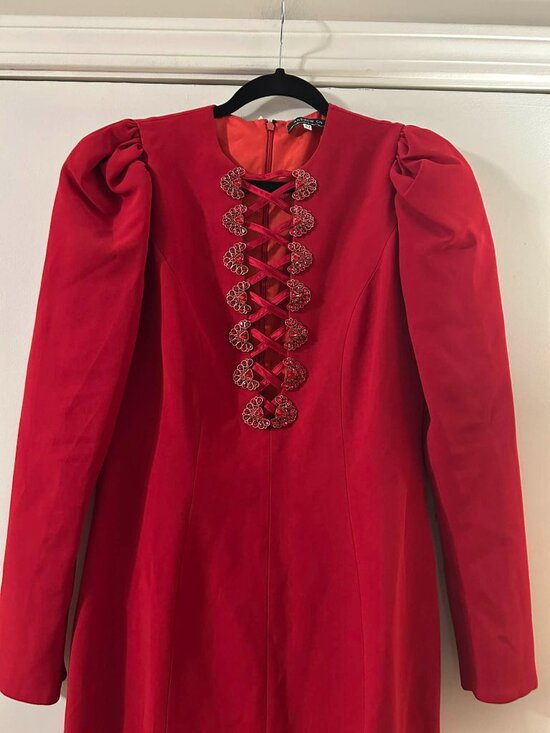 NWT $4450 Andrew GN Lace Up Crystal Embellished Crepe Gown Red Size 6 - Picture 6 of 8